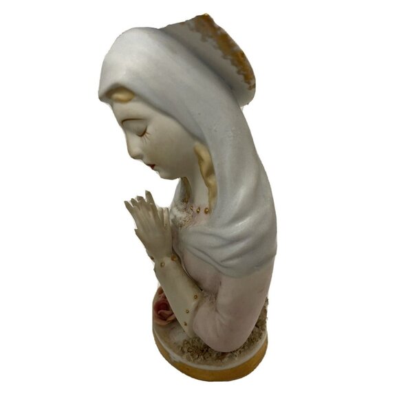 Vintage Lefton China Madonna Figurine k619B Porcelain Bisque Praying Madonna Mot - Picture 2 of 4